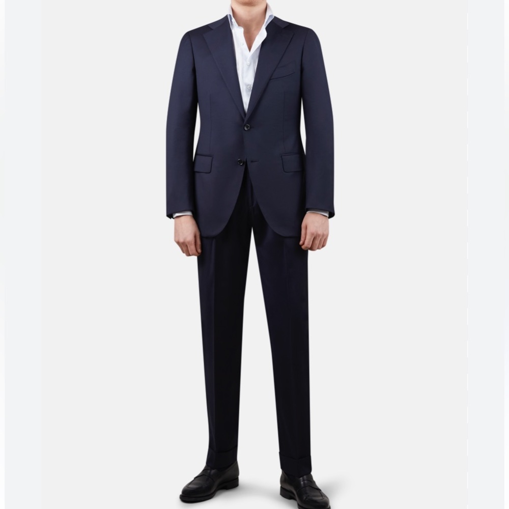 BOSTON LEON CLOTHING Navy Blue 2 PC Pinstriped Executive Suit NWOT